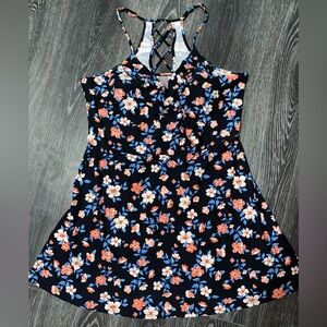 No Boundaries  Floral Dress - Black with Orange, White, and Blue